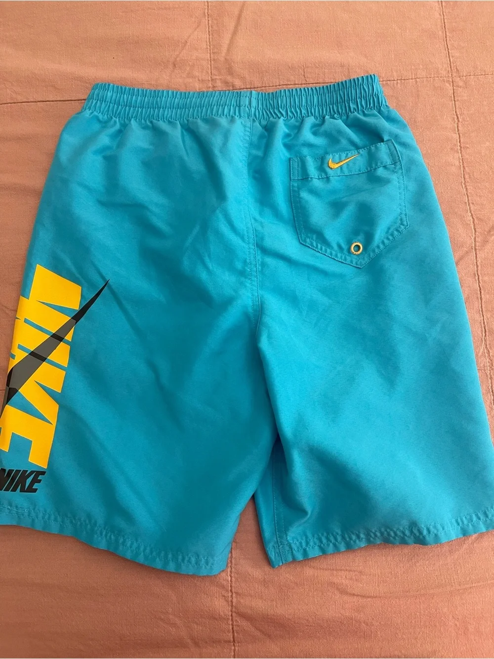 Nike Aqua Blue Athletic Shorts with Yellow Drawstring